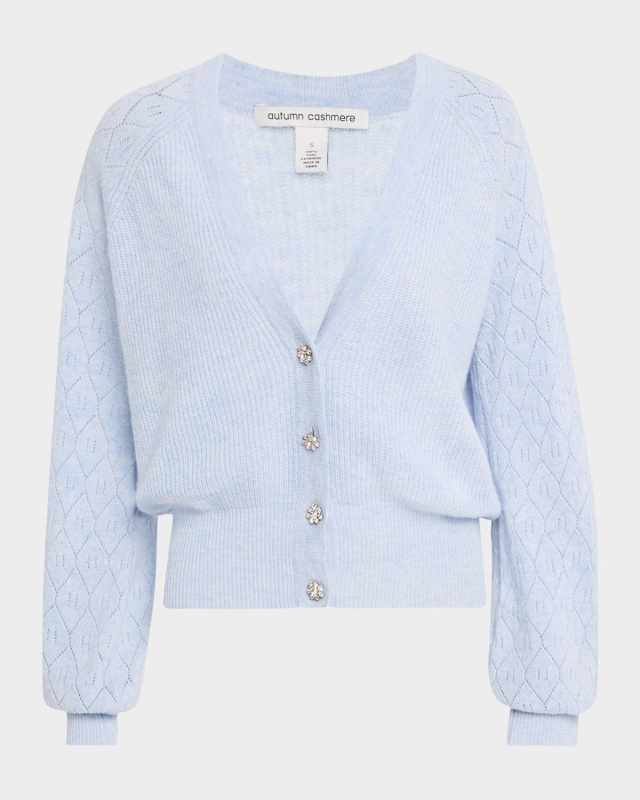 Pointelle-Sleeve Cashmere Cardigan